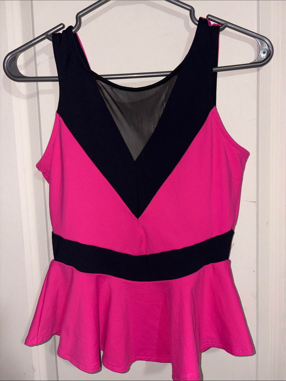 Bebe Pink and Black Peplum Tank Top